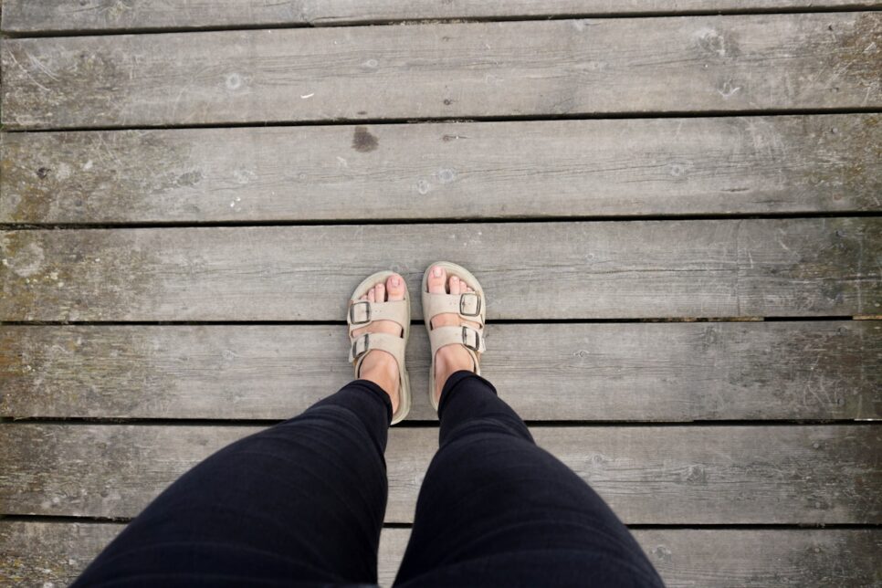 person standing on brown wooden bridge