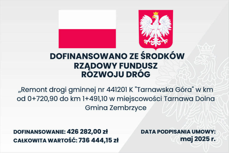 Dofinansowanie remontu drogi gminnej „Tarnawska Góra”. Zembrzyce