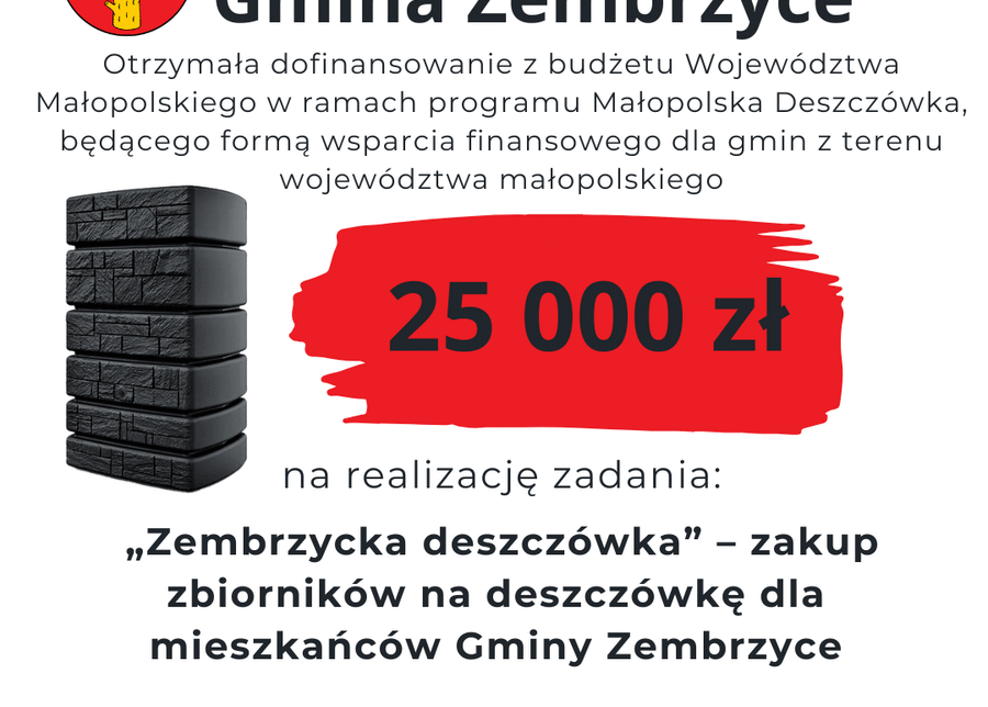 Dofinansowanie „Zembrzycka deszczówka”. Zembrzyce