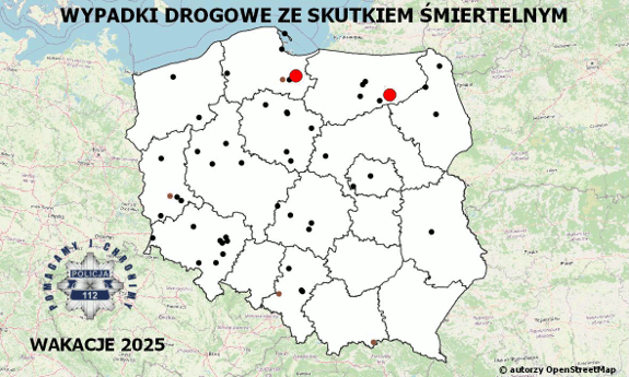Policyjna mapa wypadków drogowych ze skutkiem śmiertelnym – Wakacje 2025. Brzesko
