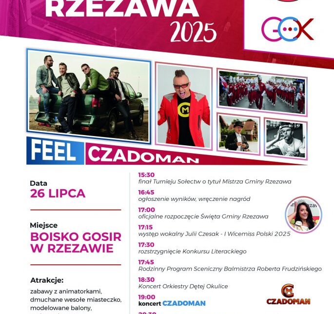 🎉 Święto Gminy Rzezawa 2025 – Już 26 lipca! 🎉, Rzezawa2025 #ŚwiętoGminyRzezawa #Feel #Czadoman #LatoWRzezawie #RodzinnaZabawa #GOKRzezawa , ,. Gmina Rzezawa