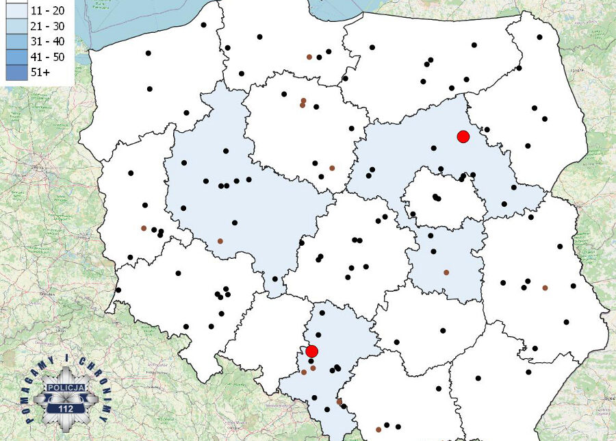 Policyjna mapa wypadków drogowych ze skutkiem śmiertelnym – Wakacje 2025. Zakopane