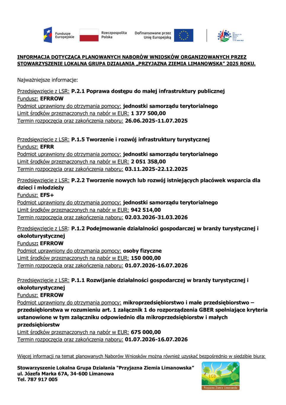 Ogłoszenie naboru wniosków. Powiat limanowski