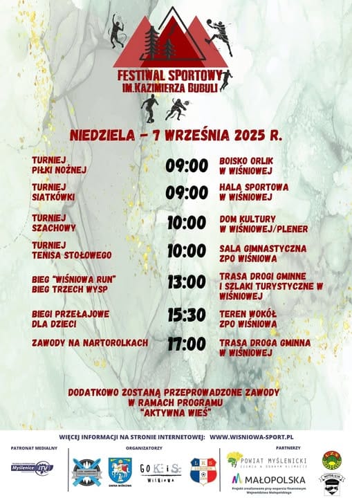 Festiwal Sportowy im. Kazimierza Bubuli – 7 września 2025 r. w Wiśniowej. Gmina Pcim