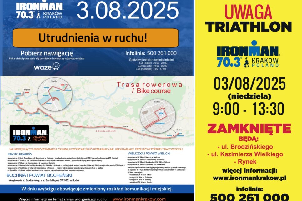 UWAGA! W niedzielę, 3 sierpnia 2025 r. znaczące utrudnienia w ruchu drogowym w Bochni i na DK94. Bochnia