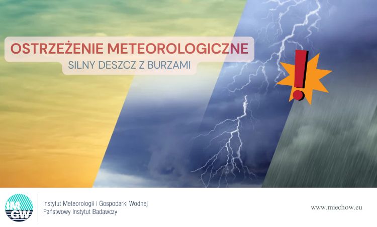 Ostrzeżenie meteorologiczne – silny deszcz z burzami. Gmina Miechów