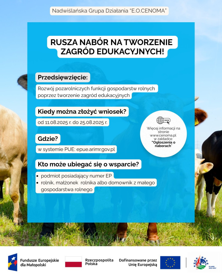 Nabór wniosków o dofinansowanie zagród edukacyjnych na terenie LGD „E.O.CENOMA”. Gmina Drwina