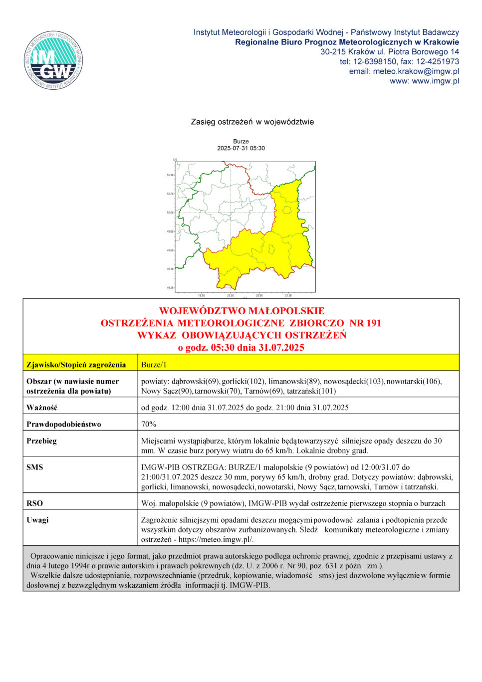Ostrzeżenie meteorologiczne – Burze. Gmina Łukowica