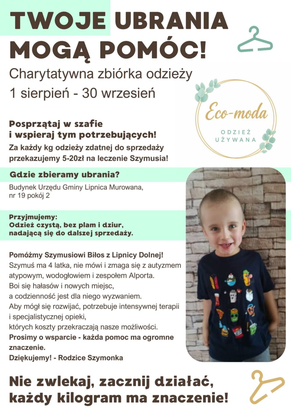 ZBIÓRKA ODZIEŻY – możesz też pomóc naszemu małemu mieszkańcowi!. Gmina Lipnica Murowana