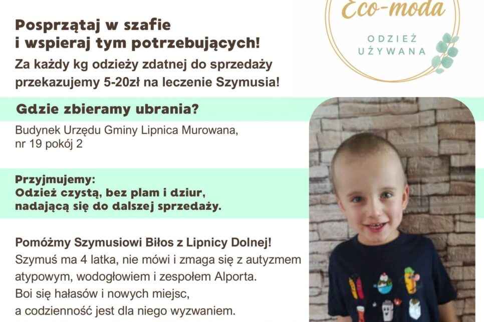 ZBIÓRKA ODZIEŻY – możesz też pomóc naszemu małemu mieszkańcowi!. Gmina Lipnica Murowana