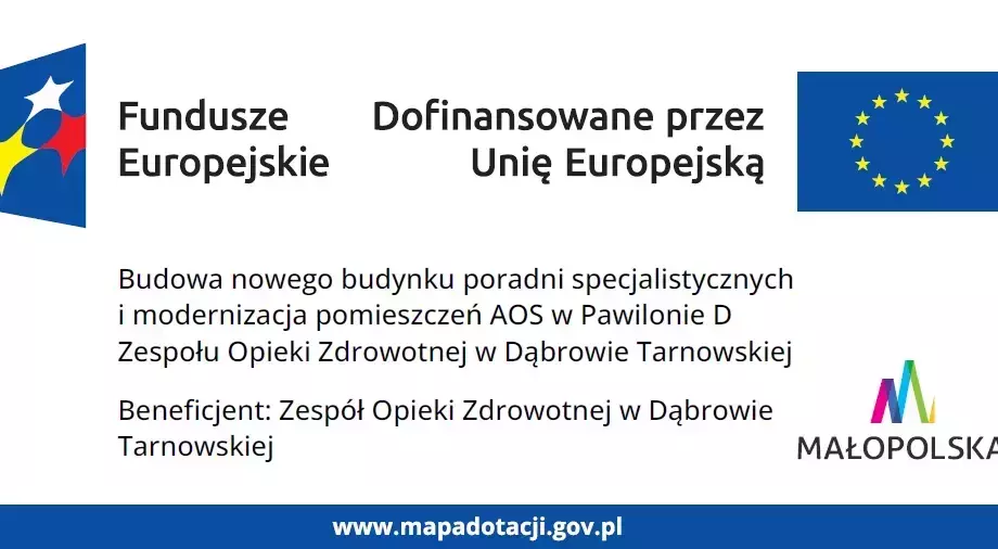 Budowa nowego budynku poradni specjalistycznych i modernizacja pomieszczeń AOS  w Pawilonie D Zespołu Opieki Zdrowotnej w Dąbrowie Tarnowskiej. Dąbrowa Tarnowska