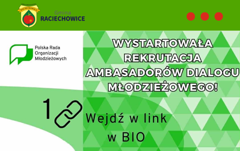 Otwarcie rekrutacji do Sieci Ambasadorów Unijnego Dialogu Młodzieżowego. Gmina Raciechowice