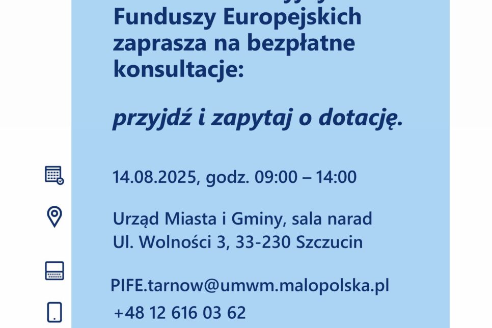 Fundusze Europejskie w zasięgu ręki – skorzystaj z bezpłatnych konsultacji. Gmina Szczucin