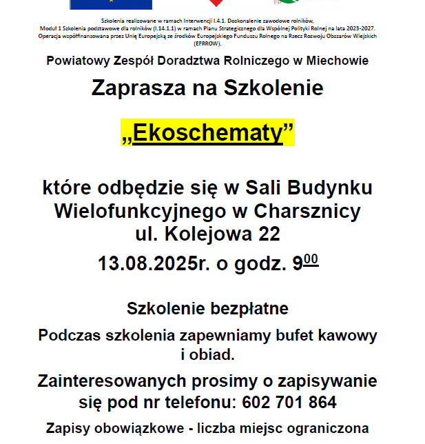 Szkolenie – ,,Ekoschematy”. Gmina Charsznica