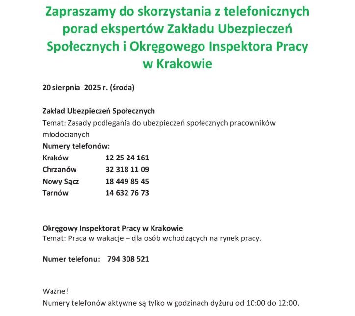 Dyżur telefoniczny ZUS. Gmina Skała