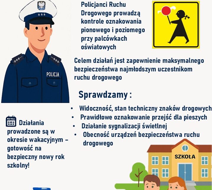 Małopolscy policjanci ruchu drogowego sprawdzają oznakowanie dróg w rejonie szkół, przedszkoli i placówek oświatowych. Chrzanów
