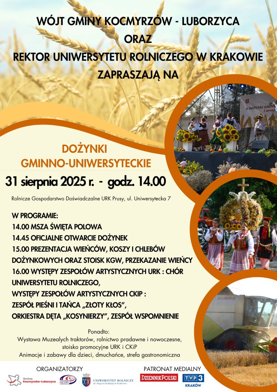 Dożynki Gminno-Uniwersyteckie – zaproszenie. Gmina Kocmyrzów-Luborzyca
