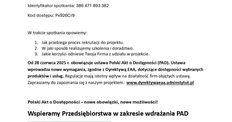 „Dyrektywa EAA – szkolenia i doradztwo dla przedsiębiorstw”. Gorlice