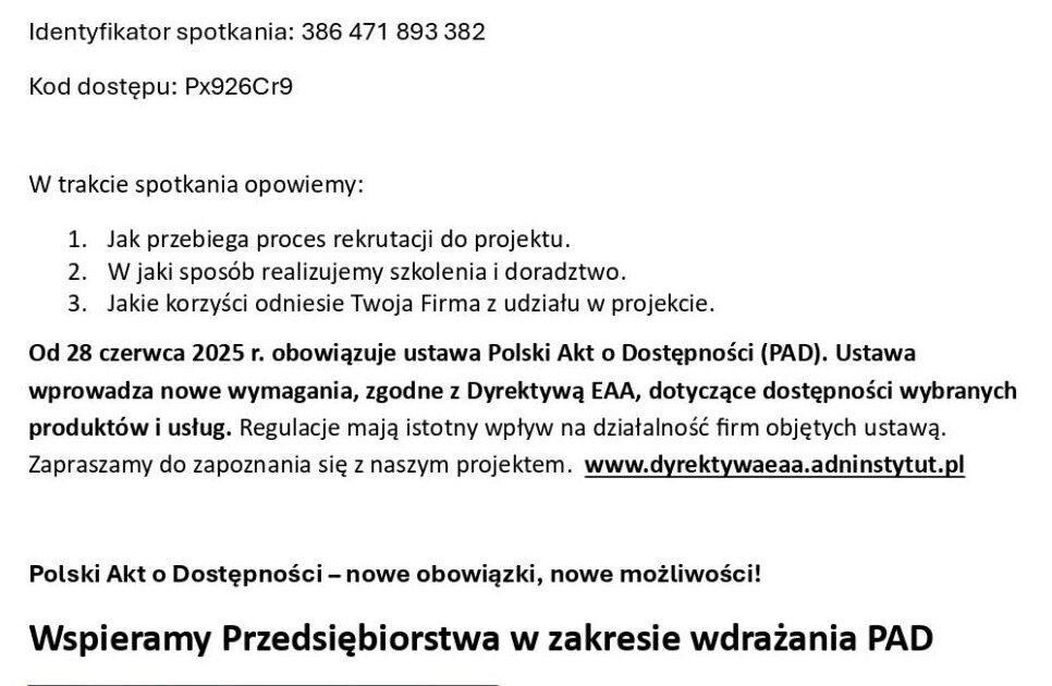 „Dyrektywa EAA – szkolenia i doradztwo dla przedsiębiorstw”. Gorlice