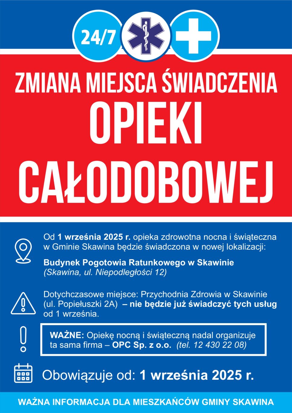 Zmiana miejsca świadczenia nocnej i świątecznej opieki zdrowotnej. Gmina Skawina