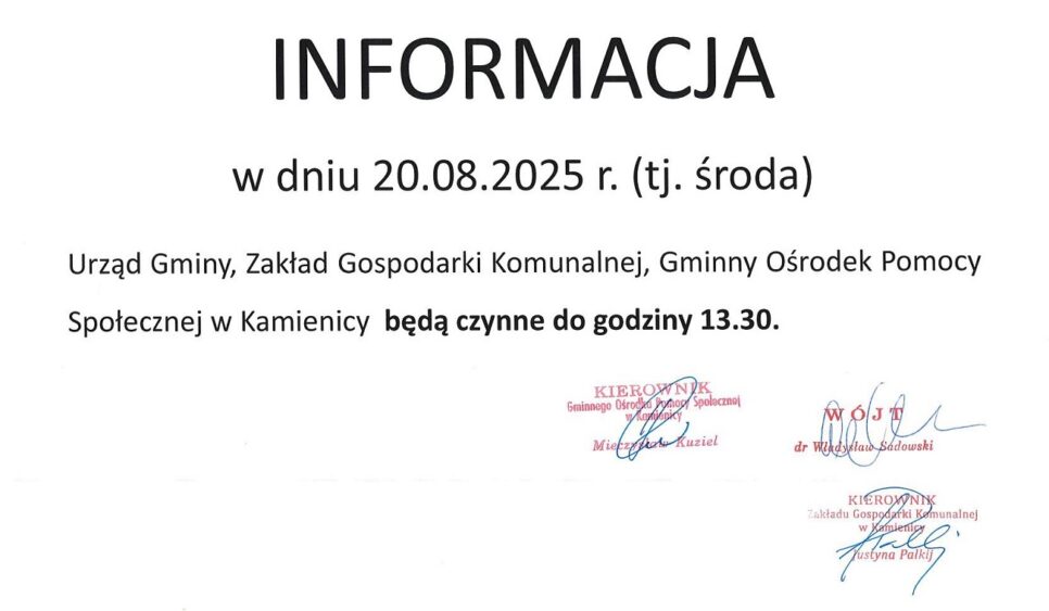 Informacja. Gmina Kamienica