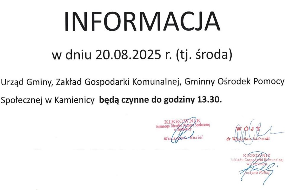 Informacja. Gmina Kamienica