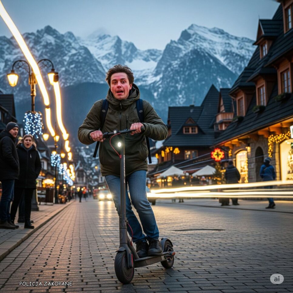 Jechał hulajnogą po alkoholu i spowodował kolizję z samochodem. Zakopane