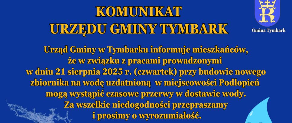 Komunikat Urzędu Gminy Tymbark z dn. 21.08.2025 r.. Gmina Tymbark