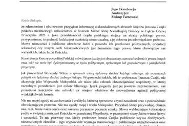 Apel wojewody małopolskiego Krzysztofa Jana Klęczara do biskupa tarnowskiego Andrzeja Jeża. Małopolska