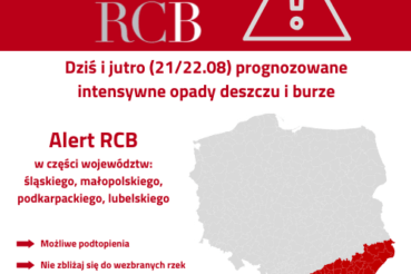 Alert RCB dla części Małopolski – intensywne opady deszczu i burze. Małopolska