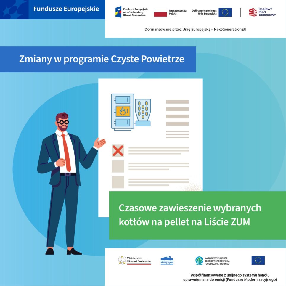 Czasowe zawieszenie wybranych kotłów na pellet na Liście ZUM. Gmina Kocmyrzów-Luborzyca