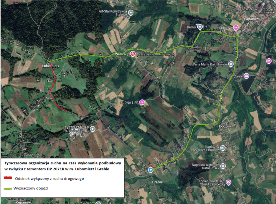 Zakmnięta droga powiatowa Grabie – Lubomierz. Bochnia