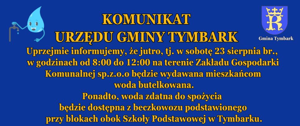 Komunikat Urzędu Gminy Tymbark z dn. 22.08.2025 r.. Gmina Tymbark