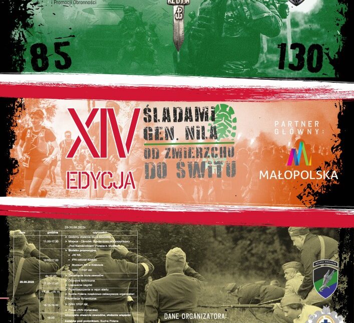 Zapraszamy na XIV edycję biegu-marszu „Śladami generała NILA – od zmierzchu do świtu”. Gmina Myślenice