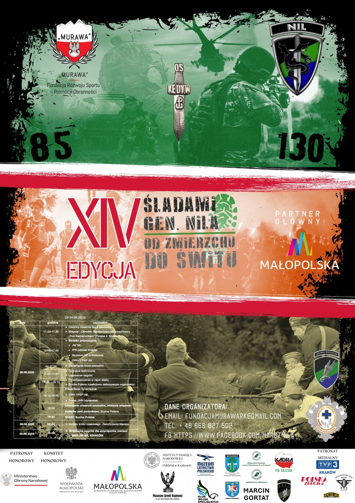 Zapraszamy na XIV edycję biegu-marszu „Śladami generała NILA – od zmierzchu do świtu”. Gmina Myślenice