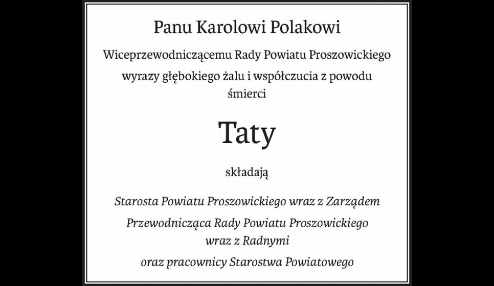 Kondolencje. Proszowice