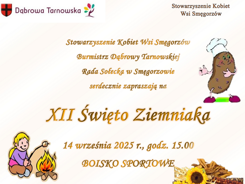 Zaproszenie na XII Święto Ziemniaka do Smęgorzowa. Gmina Dąbrowa Tarnowska