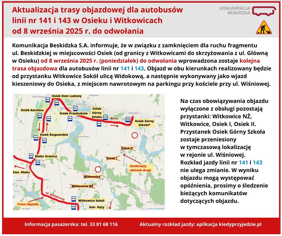 Komunikacja Beskidzka S.A. informuje. Osiek