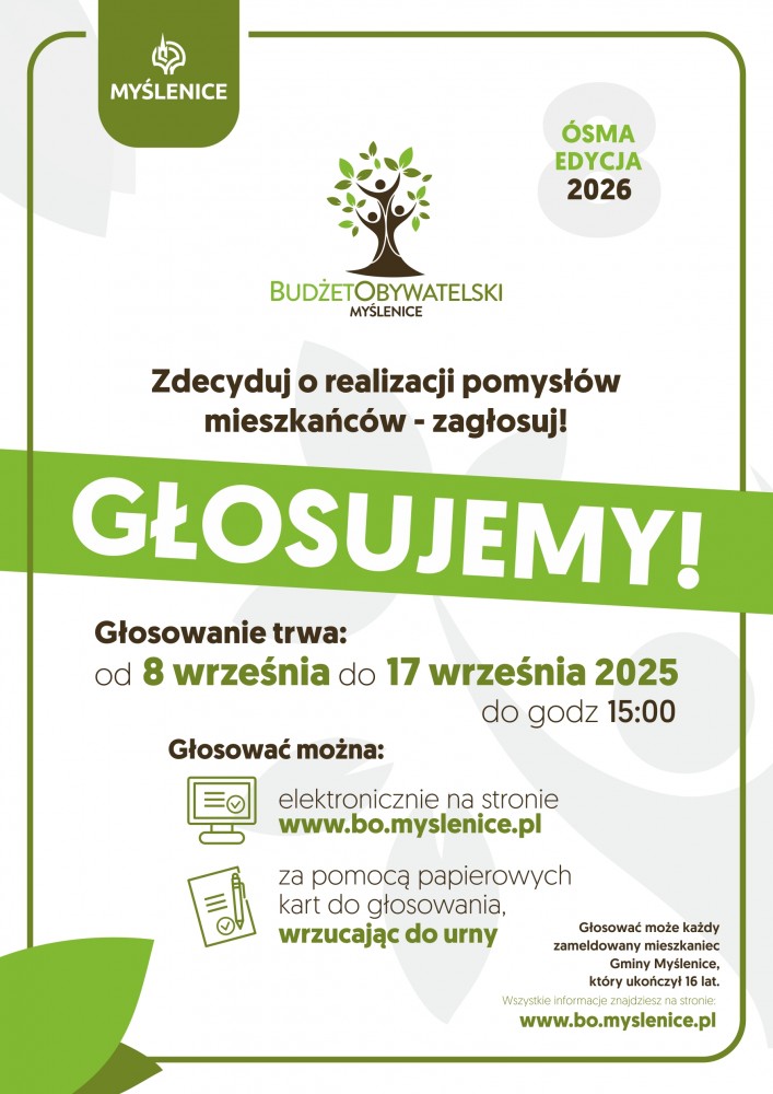 Rusza głosowanie w Budżecie Obywatelskim Gminy Myślenice 2026. Gmina Myślenice