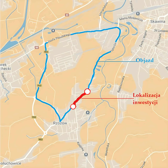 Zamknięcie drogi gminnej w Rzozowie – zmiany w funkcjonowaniu komunikacji miejskiej. Gmina Skawina