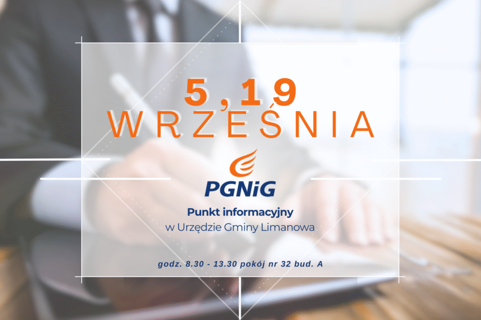 Dyżury doradcy PGNiG we WRZEŚNIU 2025. Gmina Limanowa