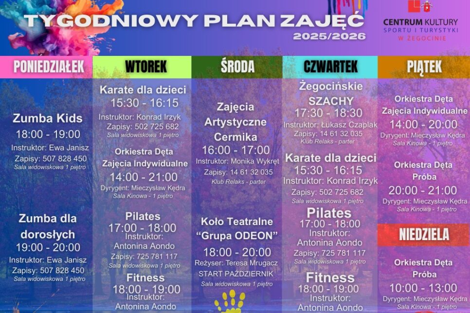 Nowy tygodniowy plan zajęć z cksit. Gmina Żegocina