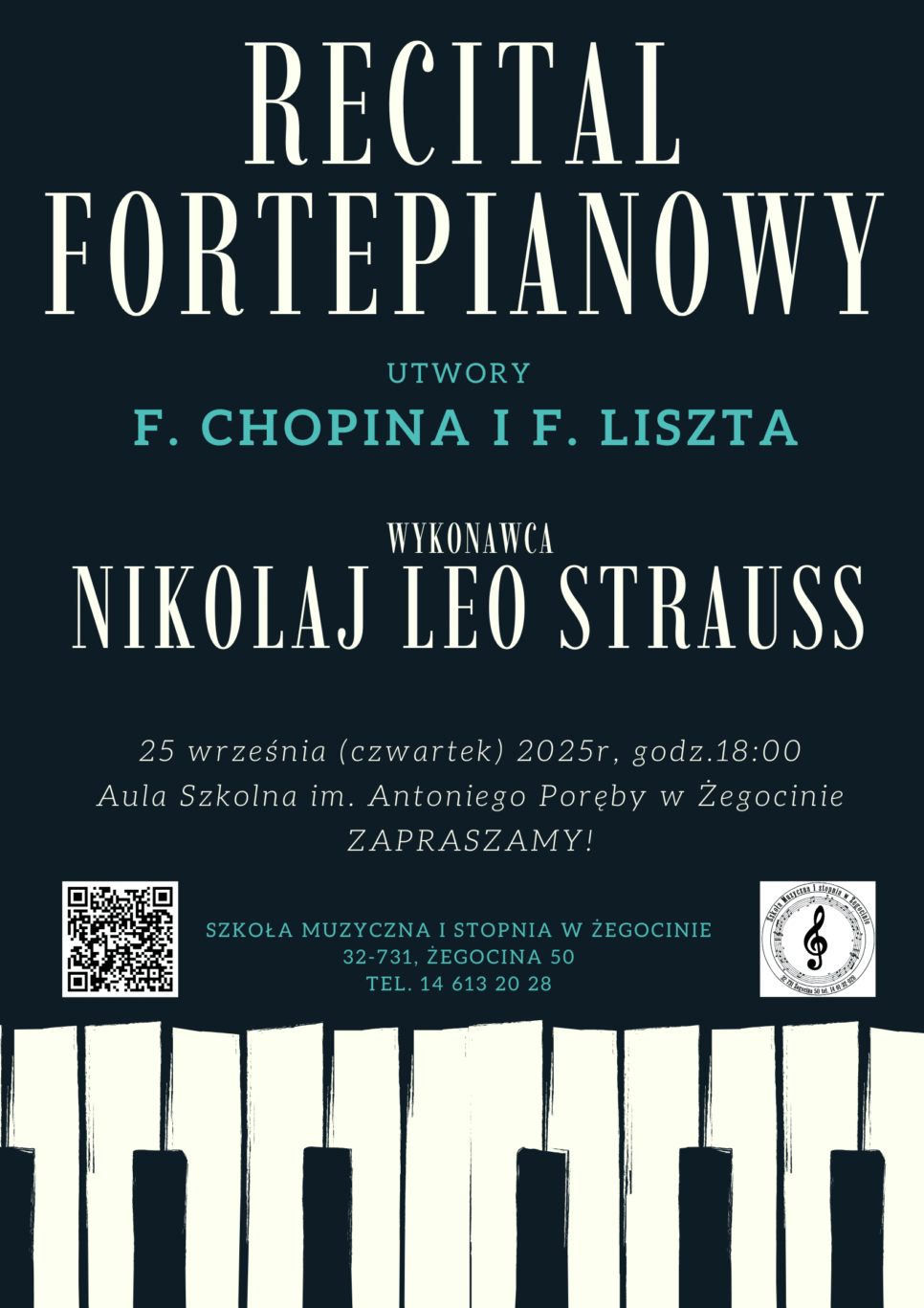 Recital Fortepianowy w Szkole Muzycznej w Żegocinie – Zaproszenie. Gmina Żegocina