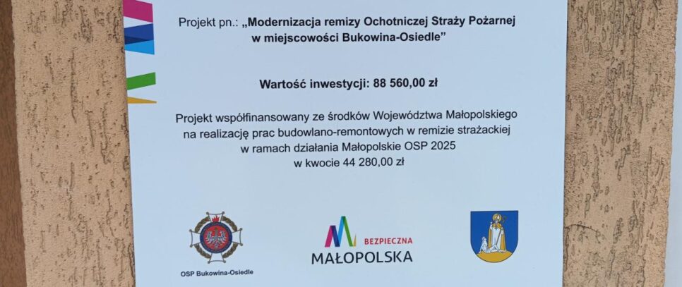 Modernizacja remizy Ochotniczej Straży Pożarnej w miejscowości Bukowina-Osiedle.. Raba Wyżna