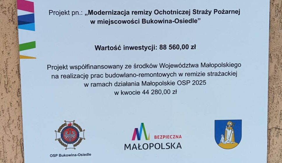 Modernizacja remizy Ochotniczej Straży Pożarnej w miejscowości Bukowina-Osiedle.. Raba Wyżna