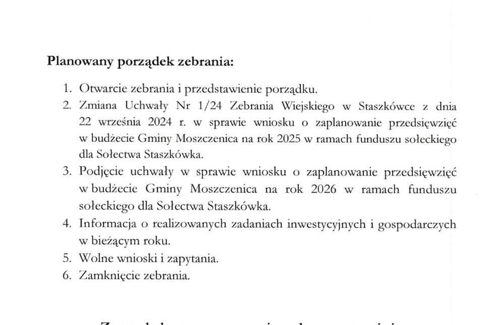 Zebranie Wiejskie Sołectwa Staszkówka. Gmina Moszczenica
