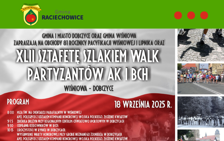 Zaproszenie do udziału w XLII Sztafecie Szlakiem Walk Partyzantów AK i BCH Wiśniowa–Dobczyce. Gmina Raciechowice
