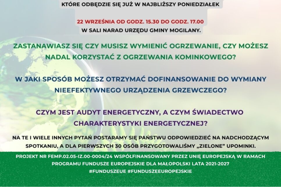 Spotkanie dla mieszkańców Gminy Mogilany z Grupą Opiniotwórczą zorganizowane przez Ekodoradców. Gmina Mogilany
