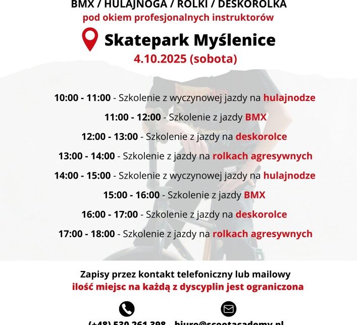 Darmowe szkolenia w skateparku. Gmina Myślenice