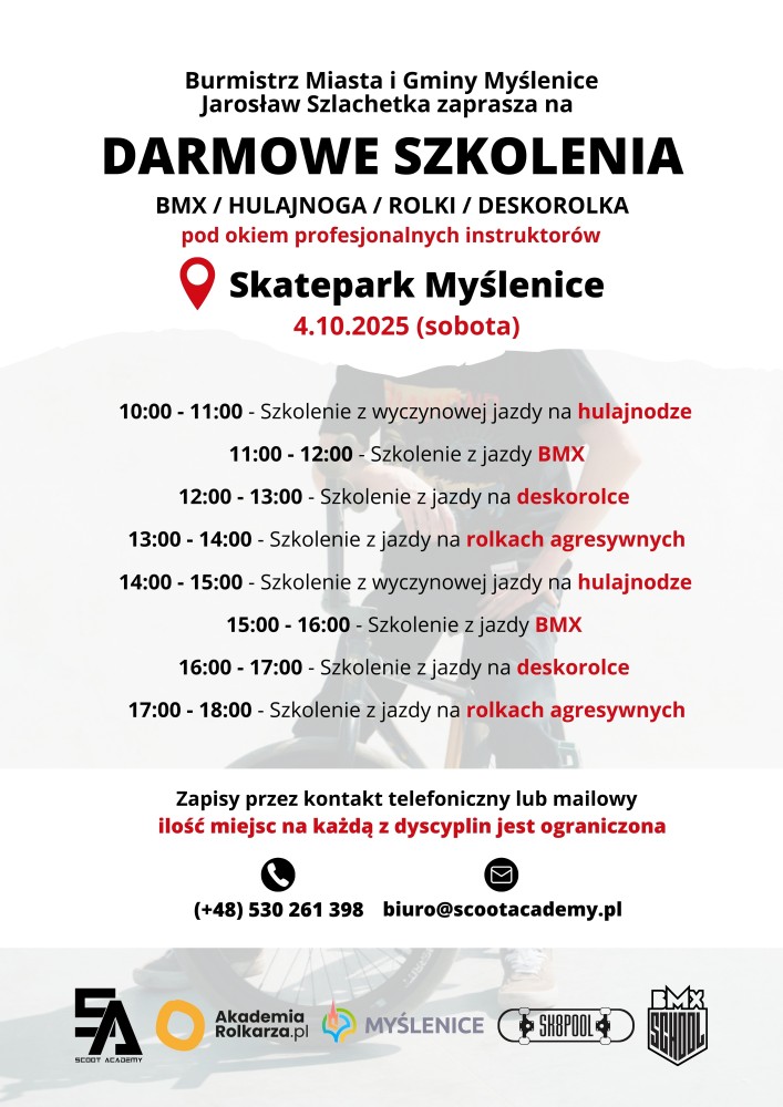 Darmowe szkolenia w skateparku. Gmina Myślenice